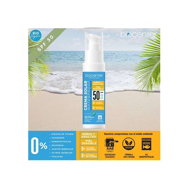 BIOCENTER Protector Solar natural SPF 50 para Niños y Adultos - Textura fluida 100 ml